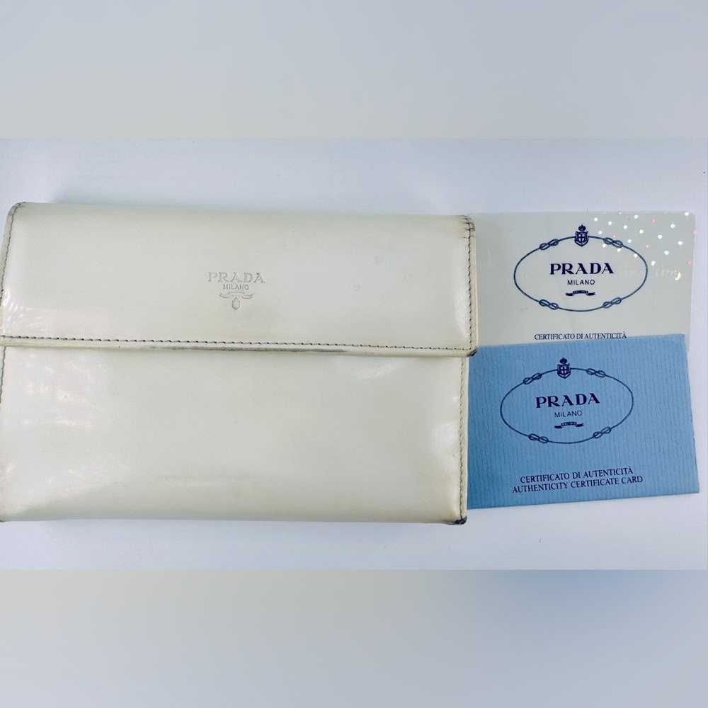 Prada Wallet Spazzolato Bianco Patent Leather Original COA 1997 Vintage Prada - Picture 16 of 16
